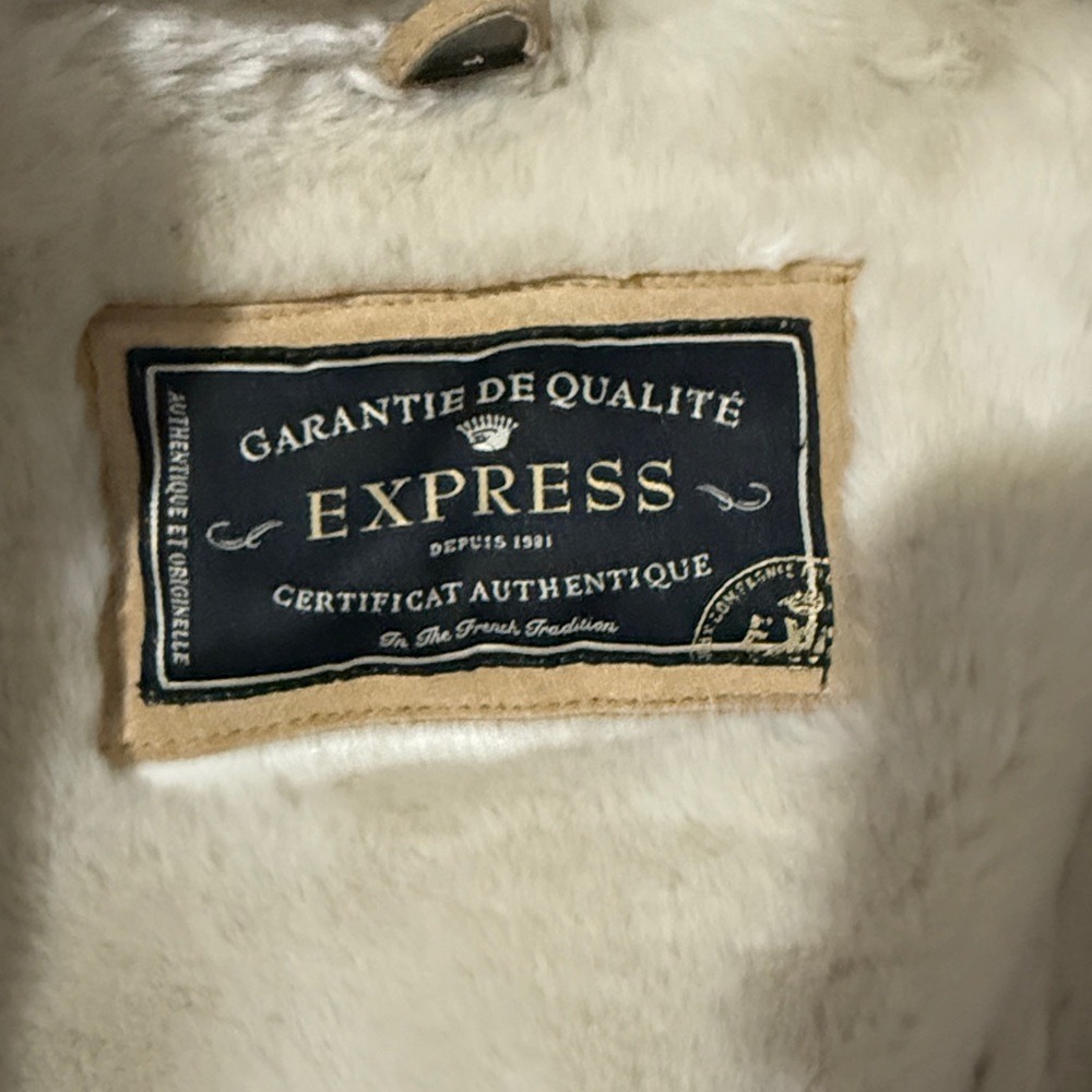 Express Suede Faux Fur Trim Coat Jacket, Beige Cozy Winter Warm - Picture 7 of 7